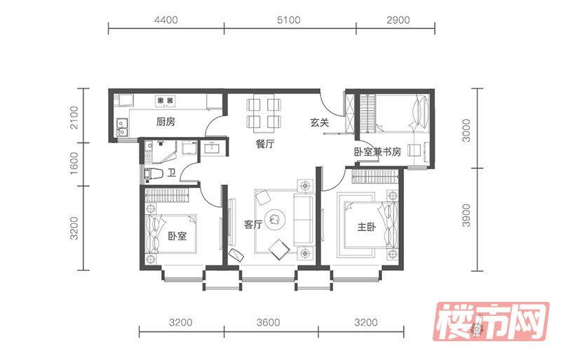 中海万锦公馆-悦晖-100㎡三室两厅一卫