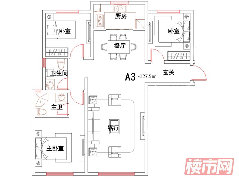 3室2厅2卫1厨 