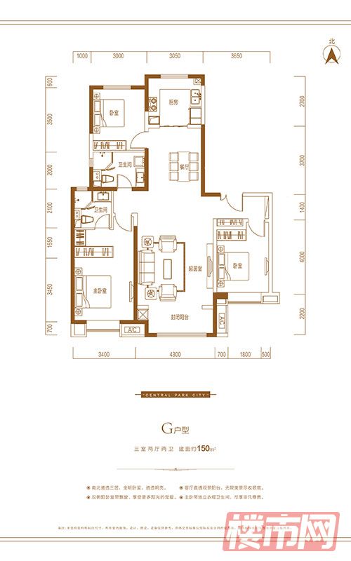 富力城G户型-150平米-三室两厅两卫