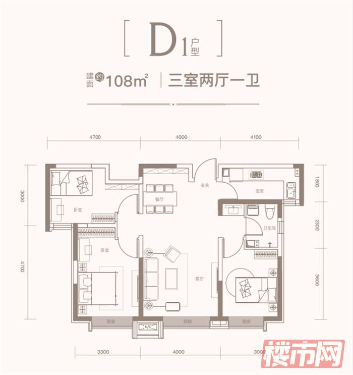 108㎡-三室两厅一卫