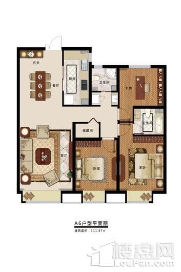 A6三室两厅一厨两卫111.87㎡户型 3室2厅2卫1厨