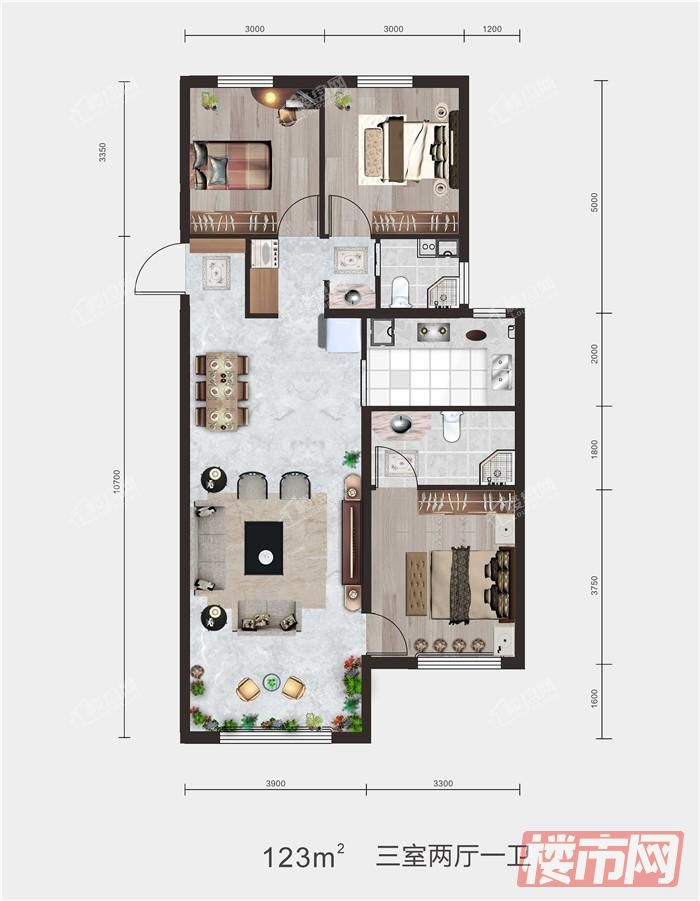 3室2厅1卫-123m²