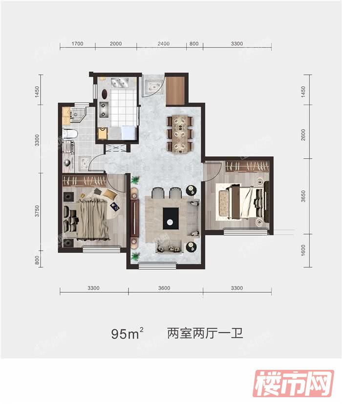 2室2厅1卫-95m²