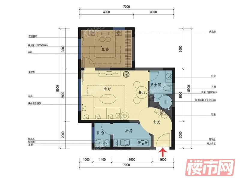 嘉珑园-1室2厅1卫-60.77m²